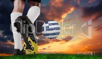Composite image of football boot kicking greece ball