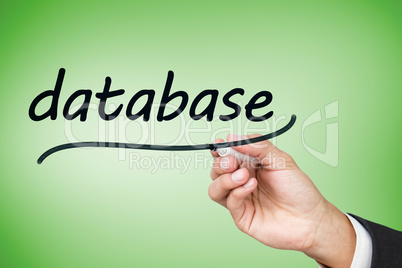 Businesswoman writing the word database