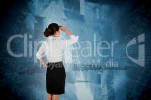 Composite image of young businesswoman standing and looking