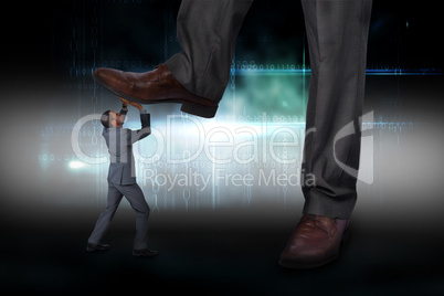Composite image of businessman stepping on tiny businessman