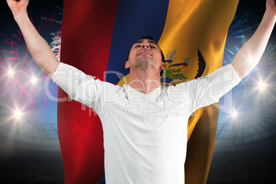 Composite image of excited football fan cheering