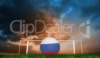 Composite image of football in russia colours