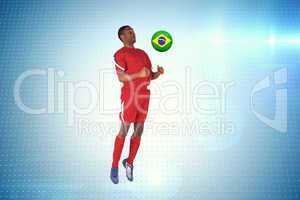 Composite image of football player in red jumping