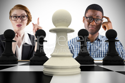 Composite image of business people with chessboard