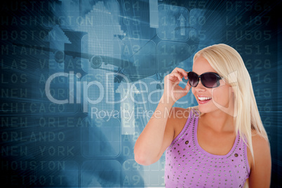 Composite image of blond woman with sunglasses