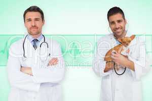 Composite image of happy doctor and vet