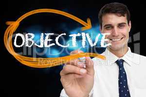 Businessman writing the word objective