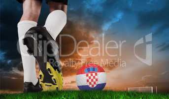 Composite image of football boot kicking croatia ball
