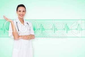 Composite image of pretty nurse presenting