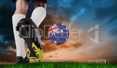 Composite image of football boot kicking australia ball