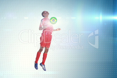 Composite image of football player in red jumping