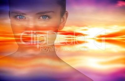 Composite image of serious blonde natural beauty