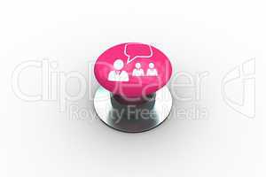 Composite image of manager speaking to staff graphic on button