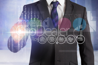 Businessman touching the word spend on interface