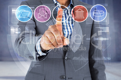 Composite image of focused businessman pointing at menu