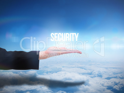 Businesswomans hand presenting the word security