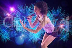 Composite image of pretty girl singing