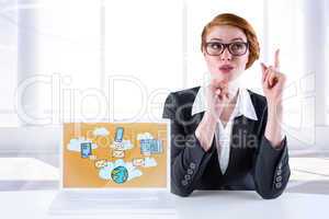 Composite image of thinking redhead businesswoman