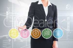 Composite image of businesswoman pointing to menu