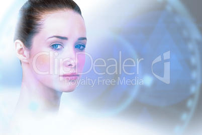 Composite image of beautiful brunette smiling at camera