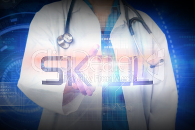 Doctor presenting the word skill