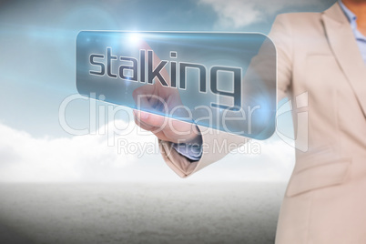Businesswoman pointing to word stalking