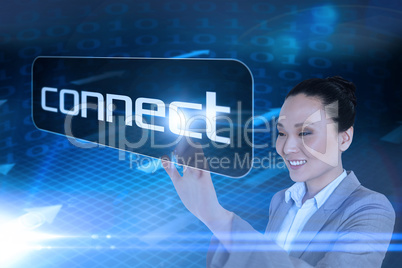 Businesswoman pointing to word connect
