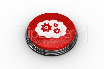 Composite image of cogs and wheels in cloud graphic on button