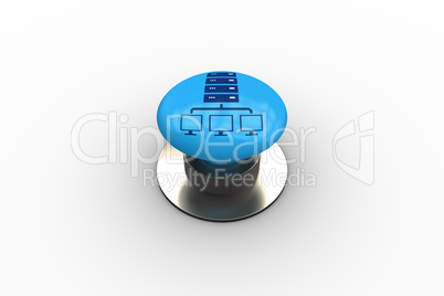 Composite image of server tower and computers graphic on button