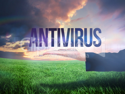 Businesswomans hand presenting the word antivirus