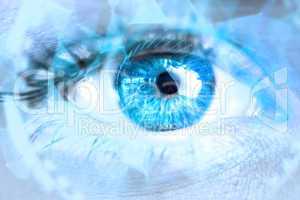 Composite image of close up of female blue eye