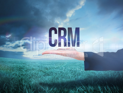 Businesswomans hand presenting the word crm