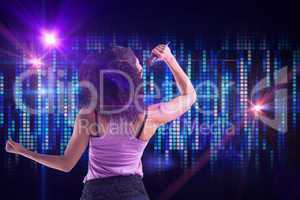 Composite image of pretty girl singing