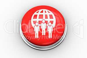 Composite image of business team and sphere graphic on button