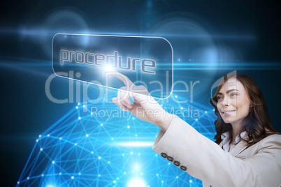 Businesswoman pointing to word procedure Businesswoman pointing to word procedure