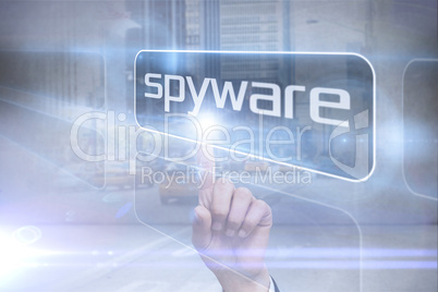 Businessman pointing to word spyware