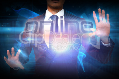 Businessman presenting the word online