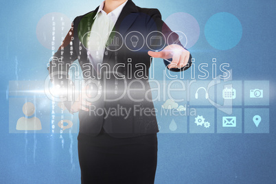 Businesswoman touching the words financial crisis on interface