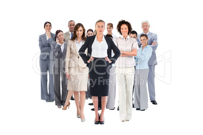 Composite image of team of businesswomen looking at camera