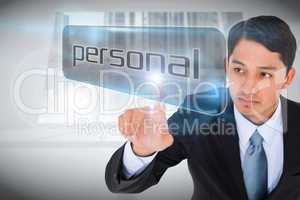 Businessman pointing to word personal