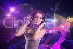 Composite image of pretty girl listening to music