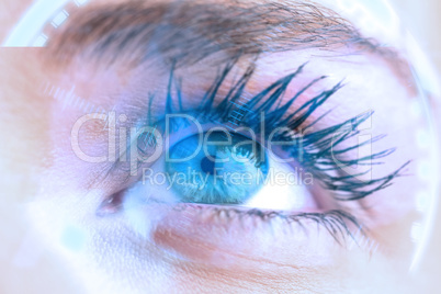 Composite image of close up of female blue eye