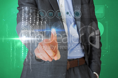 Businessman touching the word skill on interface