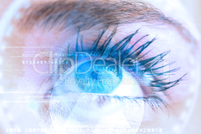 Composite image of close up of female blue eye