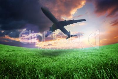 Composite image of airplane taking off