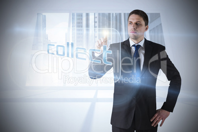Businessman pointing to word collect