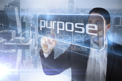 Businessman presenting the word purpose