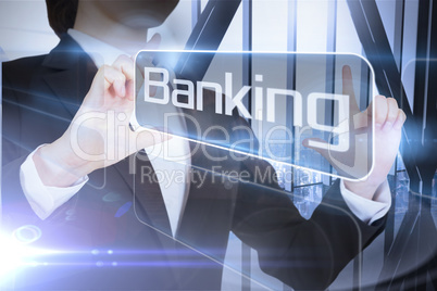 Businessman presenting the word banking