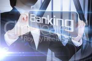 Businessman presenting the word banking