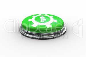 Composite image of businessman in cog graphic on button